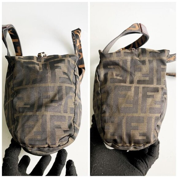 Authentic Fendi FF Vintage Zucca Canvas Mini Bag Small Handbag Tan Brown Y2K - Picture 4 of 9